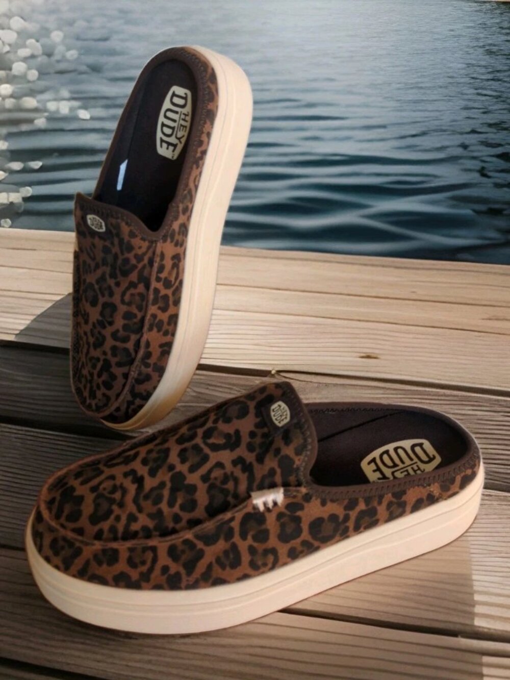 Hey Dude Austin Lift Classic Shoes Brown Leopard Womens Sz 11 Mule Clog Slip-On
